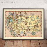 Pictorial Map of Montana by Ruth Taylor White, 1935: Billings, Missoula, Yellowstone & Glacier National Parks, Rocky Mountains, Missouri River