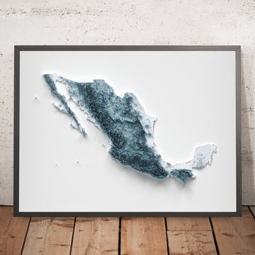 Una imagen enmarcada de un mapa topográfico en relieve en estilo 3D de México