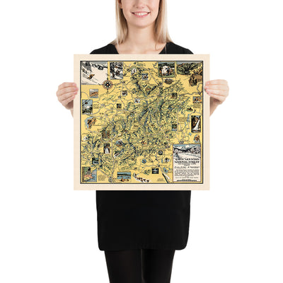Old Pictorial Map of White Mountain National Forest, 1930: Cannon Mt., Appalachian Trail, Franconia Notch, Mt. Washington, Conway