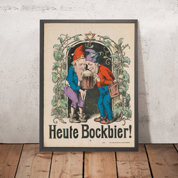A framed image of Vintage Bock Beer Poster by Carl Burckardt, 1900