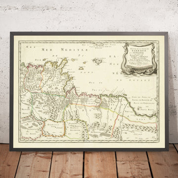 Old Coastal Map of Tunisia and Libya by Sanson, 1655: Tunis, Tripoli, Malta, Benghazi, Gulf of Gabes