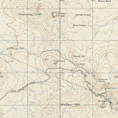 Ancienne carte de l'île de l'Ascension, 1964 : Green Mountain, Georgetown, routes, topographie, style Ordnance