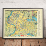 Old Map of Bangkok, 1954: Chao Phraya, Wat Arun, Grand Palace, Dusit, Lumphini Park