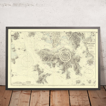 Antica mappa nautica di Hong Kong di Belcher, 1953: Porto di Victoria, Penisola di Kowloon 