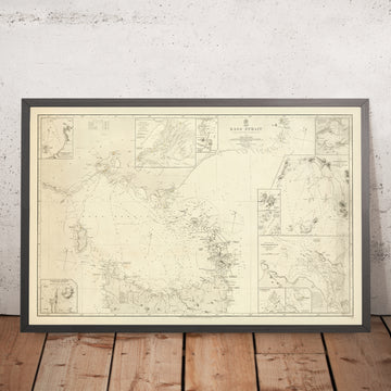 Antigua carta náutica del Estrecho de Bass por Stokes, 1844: Australia, Tasmania, Puerto Dalrymple, Isla King 