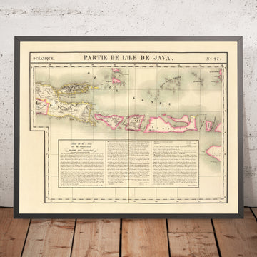 Old Map of Bali, Lombok, Komodo, Sumbawa and Part of Java by Delavault, 1827: Surabaya, Denpasar