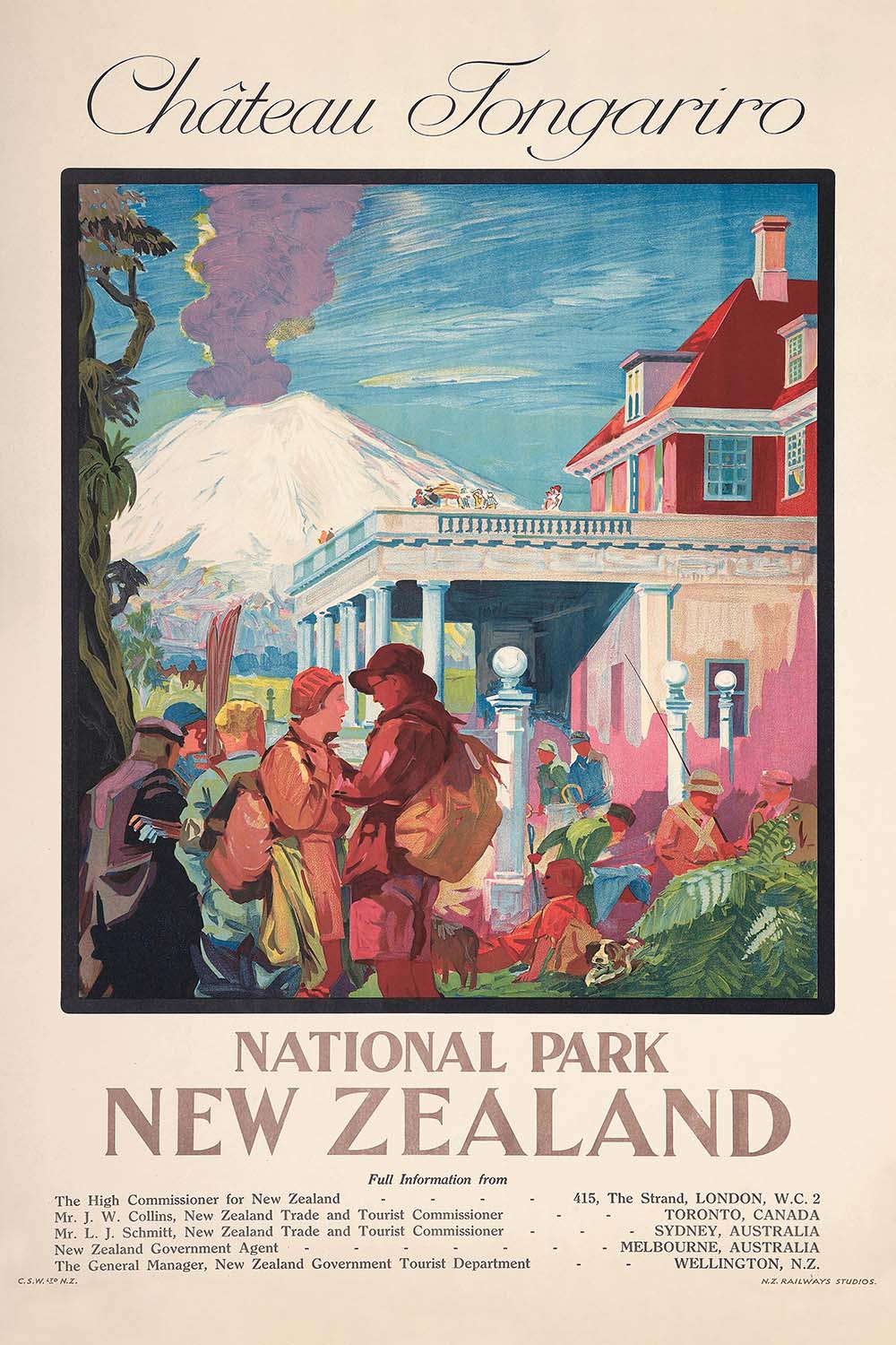 New Zealand Travel Poster: Chateau Tongariro by New Zealand Railways Studios, 1932