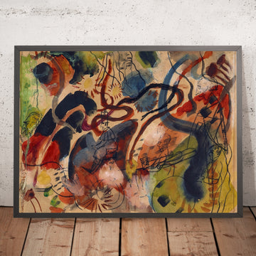 A framed image of Satirical Figure on the Blue Rider by August Macke, 1913