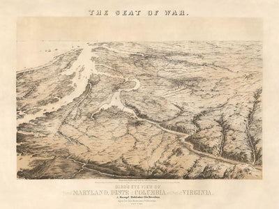 Le siège de la guerre Vue à vol d'oiseau d'une partie du Maryland, du district de Columbia et d'une partie de la Virginie par John Bachmann, 1861