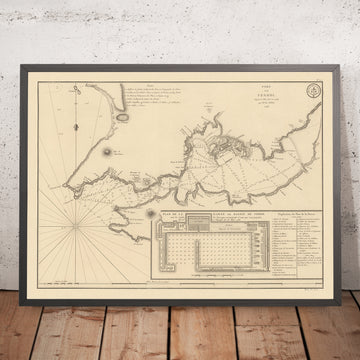 Old Port of Ferrol, Spain Nautical Chart, 1793: Fathom Soundings, Approach Lines, Naval Dockyards