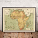 Große alte Karte von kolonialem Afrika von Vallardi, 1885 