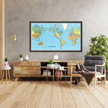 Grande Mappa del Mondo delle Rotte di Air France, 1961: Luminoso e Moderno, Zone Climatiche, Topografia 