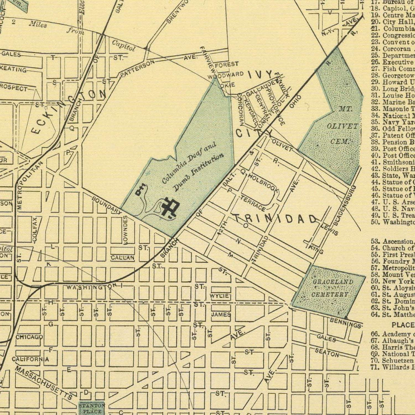 Alte Karte von Washington, DC von Appleton, 1891: Kapitol, Weißes Haus, Nat'l Mall, Tidal Basin, Zoo Park