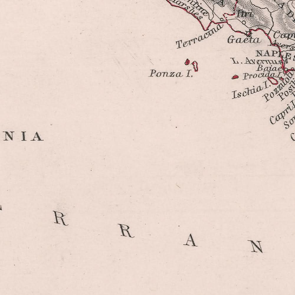 Old Map of Napoleon's Invasion of Naples in South Italy, 1806: Rome, Elba, Sicily, Calabria