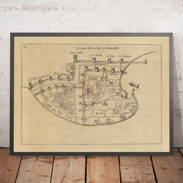 Mappa antica di Acri di Vesconte, 1611: Templari, Ospedalieri, Portus Pisani, Crociate 