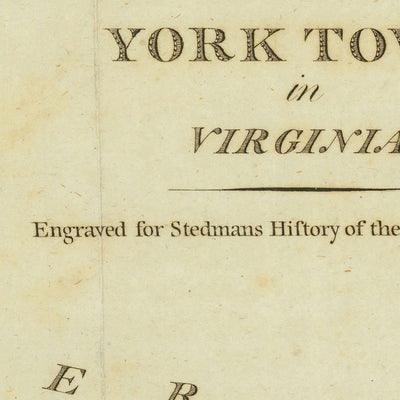 Ancienne carte militaire du siège de Yorktown par Stedman, 1793 : Yorktown, Gloucester, redoutes 9 et 10, flotte française, Washington