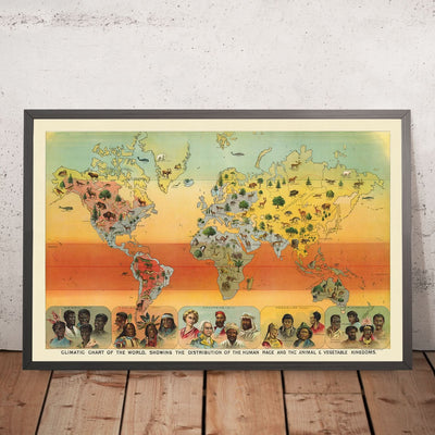 Climatic Chart of the World, 1893: Distribution of Human Races, Animals, and Vegetation by Yaggy