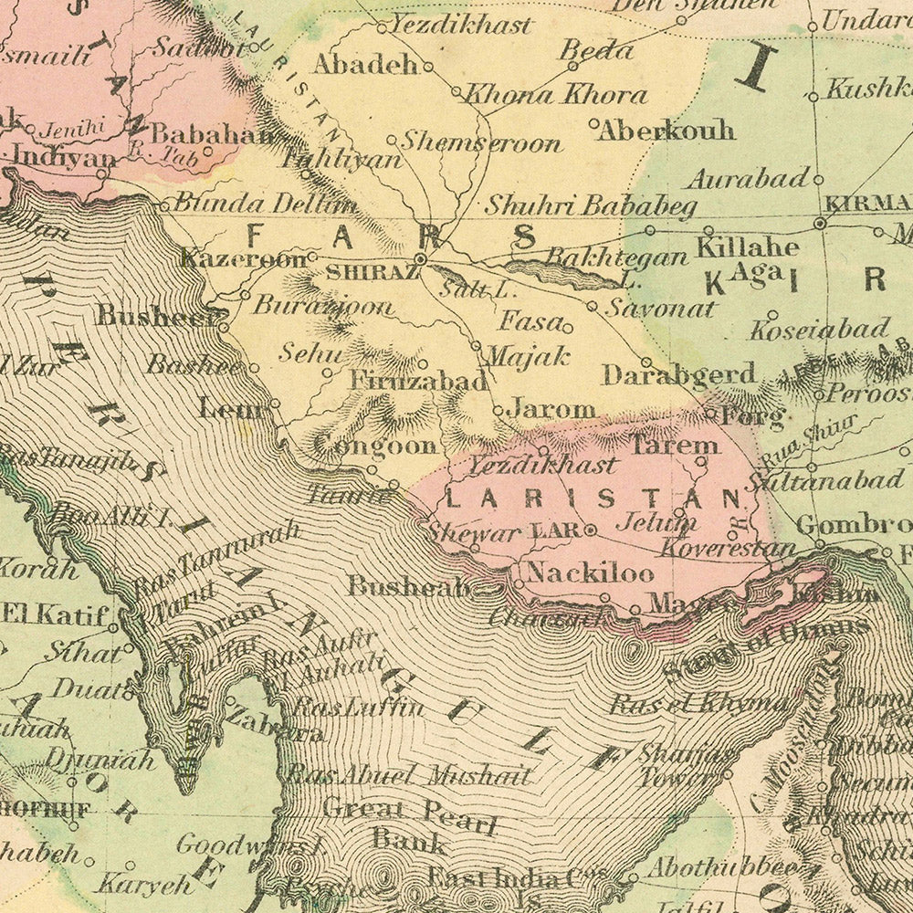 Old Map of Persia & Arabia by Colton, 1857: Middle East, Persian Gulf, Zagros Mountains
