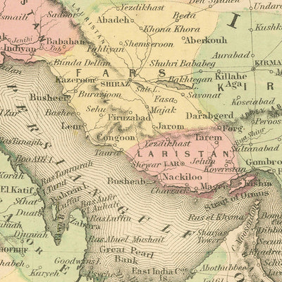 Old Map of Persia & Arabia by Colton, 1857: Middle East, Persian Gulf, Zagros Mountains