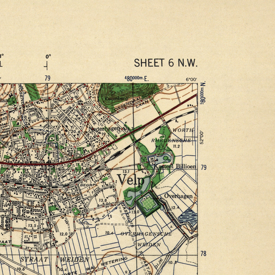 Antigua mapa del ejército de EE. UU. de Arnhem, Operación Market Garden, 1943: río Rin, puentes, polders, ferrocarriles 