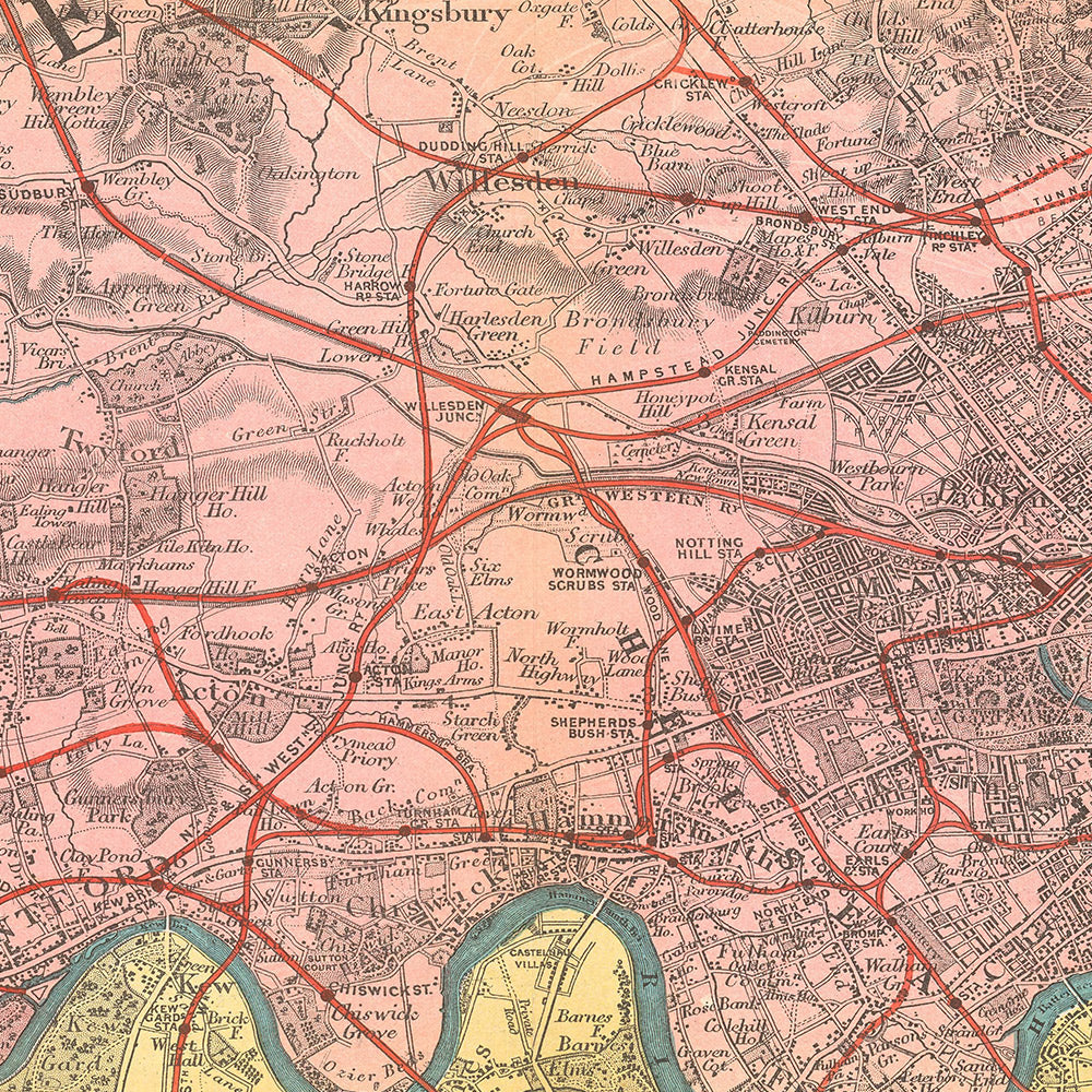 Old Victorian Map of London, 1890: Highly Detailed, County Borders, Reduced From Ordnance Survey
