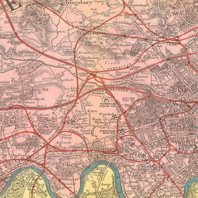 Old Victorian Map of London, 1890: Highly Detailed, County Borders, Reduced From Ordnance Survey