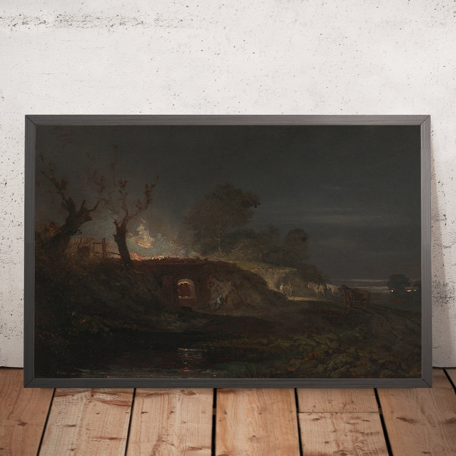A framed image of Limekiln at Coalbrookdale by Turner, 1797