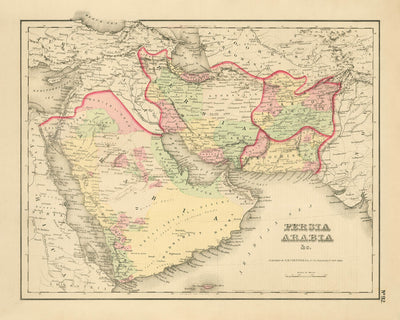 Old Map of Persia & Arabia by Colton, 1857: Middle East, Persian Gulf, Zagros Mountains