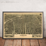 Antica mappa a volo d’uccello di Denver, Colorado di Wellge, 1889: 16th St, Larimer St, Colfax Ave, Tabor Opera House, Cherry Creek 