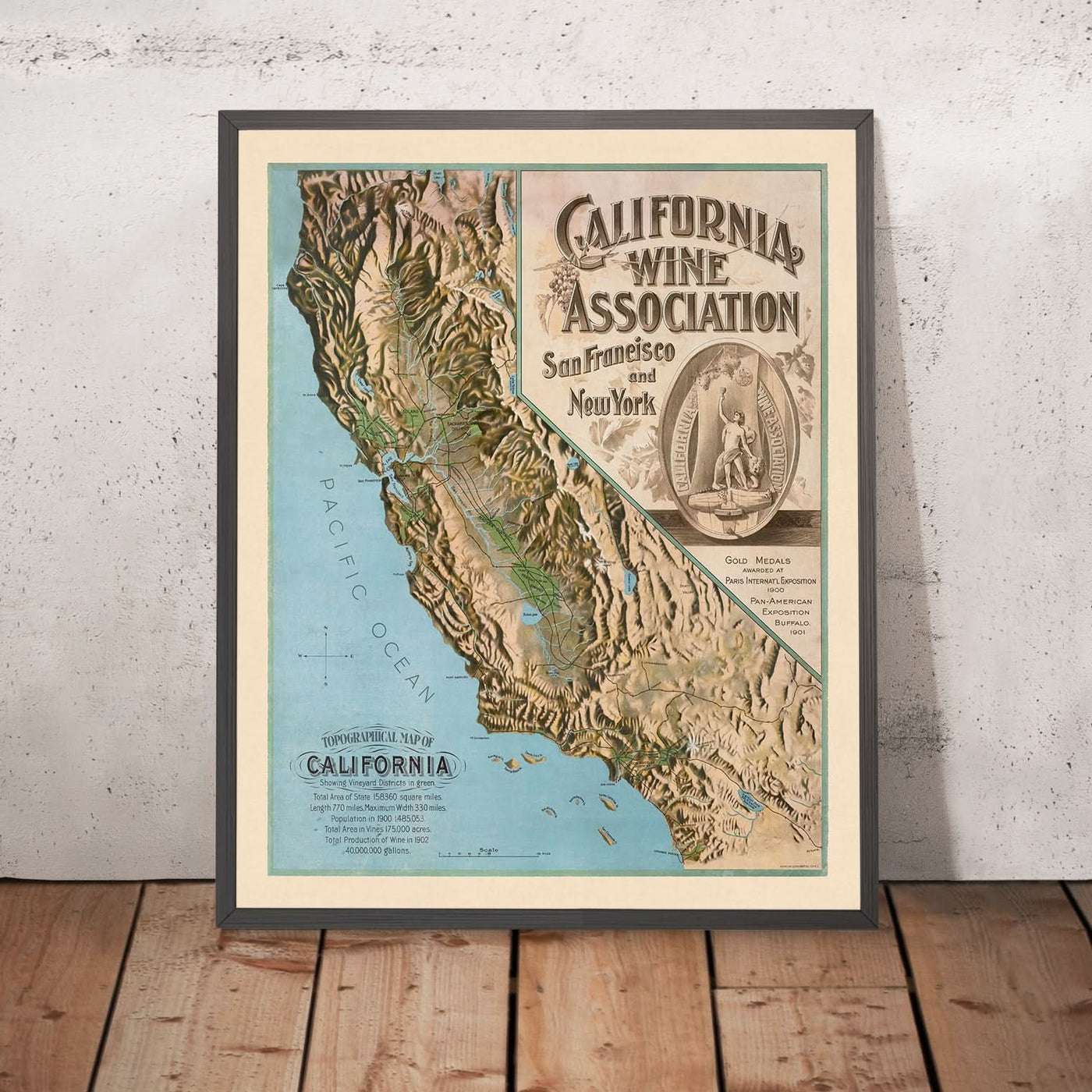 Mapa topográfico antiguo de California, 1903: Los Ángeles, San Francisco, Napa, Sonoma, Océano Pacífico