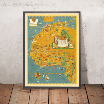 Old Map of North and French Colonial Africa by Boucher, 1945: Casablanca, Algiers, Dakar, Sahara