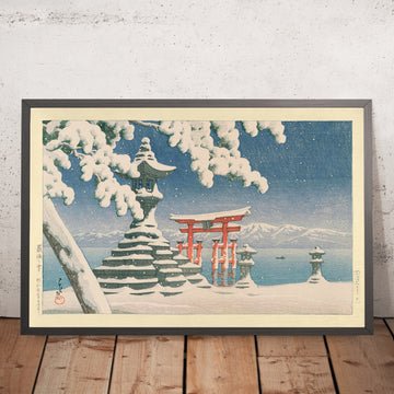 Ein gerahmtes Bild von Snow at Miyajima von Hasui Kawase, 1935