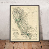 Ancienne carte des vins de Californie, 1880 : San Francisco, Los Angeles, Sonoma, vignobles, phylloxéra 