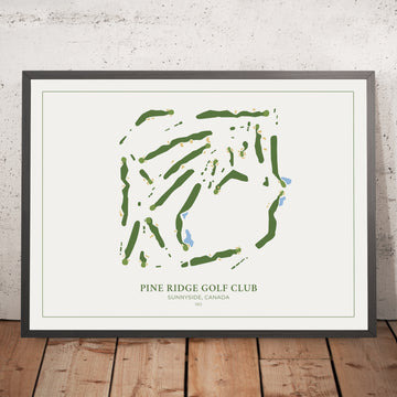 A framed image of Pine Ridge Golf Club in the style of a simple and modern golf course map