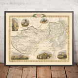 Antiguo mapa del Tíbet, Mongolia y Manchuria de Tallis, 1851: Lhasa, Pekín, Gran Muralla, Himalayas, Dalái Lama 