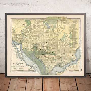 Alte Karte von Washington, D.C. von Appleton, 1891: Kapitol, Weißes Haus, National Mall, Tidal Basin, Zoo Park 