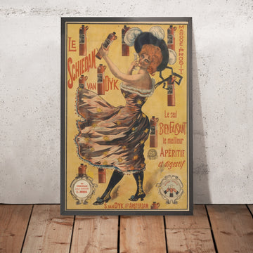 A framed image of Le Schiedam van Dijk Vintage Genever Poster, 1900
