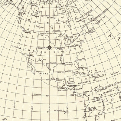 Old Azimuthal World Map Centered on the United States, 1947