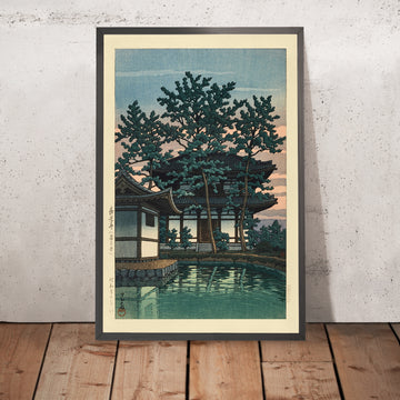 Une image encadrée du temple Kiko, préfecture de Nara, par Hasui Kawase, 1935