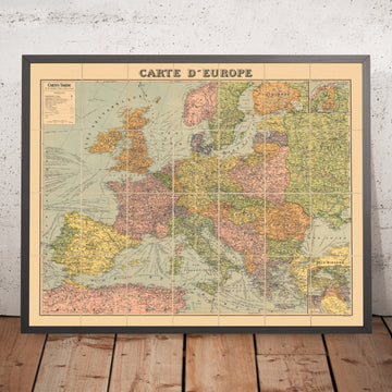 Large Old Map of Europe by Taride, 1938: Pre-WWII borders, shaded relief, continental projection