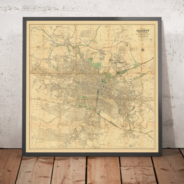 Mappa grande di Glasgow di Bartholomew, 1903: Ferrovie, Fiume Clyde, Parchi 