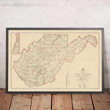 Old Postal Route Map of West Virginia, 1925: Charleston, Wheeling, Huntington, Railroads, Ohio River