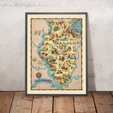 Pictorial Map of Illinois by Ruth Taylor White, 1935: Chicago, Springfield, Peoria, Mississippi & Illinois Rivers, County Boundaries