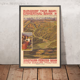 Affiche de voyage de l’Oberland bernois : chemins de fer Burgdorf–Thun–Emmental–Soleure par Anton Reckziegel, 1908 