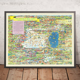 Antica mappa illustrata delle Olimpiadi Invernali del 1960, Squaw Valley, USA: Lago Tahoe, Passo Donner, Reno, Alpine, hockey USA 