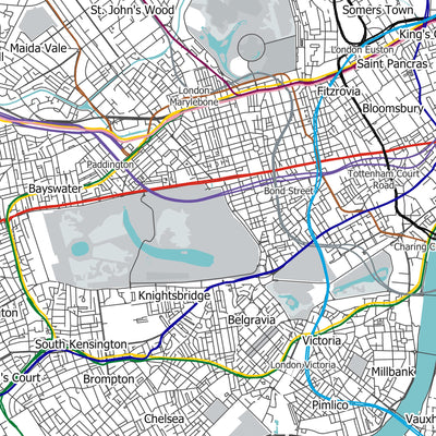 Modern London Map with Real Underground Tube Routes