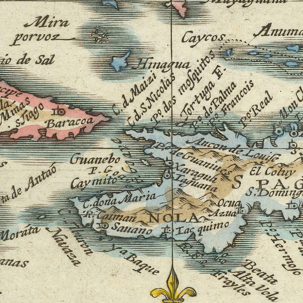 Rare Map of the Greater & Lesser Antilles by du Plessis, 1700: Cuba, Hispaniola, Jamaica, Puerto Rico, Caribbean