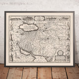 Ancienne carte monochrome de la Perse par Speed, 1676 : Iran, Ispahan, mer Caspienne, golfe Persique, Chiraz, Tabriz 