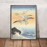 Five Seagulls Above Turbulent Sea by Ohara Koson, 1900