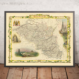 Antiguo mapa de Bélgica de Tallis, 1851: Bruselas, Amberes, Gante, Waterloo, Catedral de Amberes 